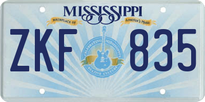 MS license plate ZKF835