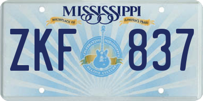 MS license plate ZKF837