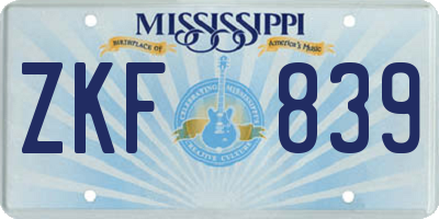 MS license plate ZKF839