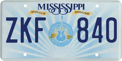 MS license plate ZKF840