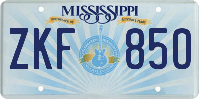 MS license plate ZKF850