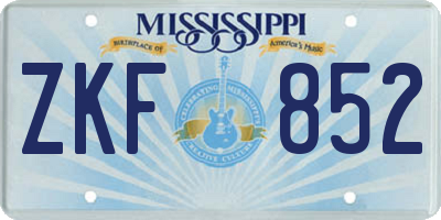 MS license plate ZKF852