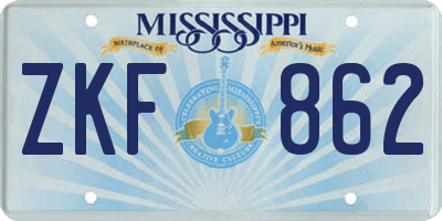 MS license plate ZKF862