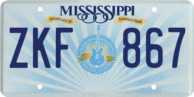 MS license plate ZKF867