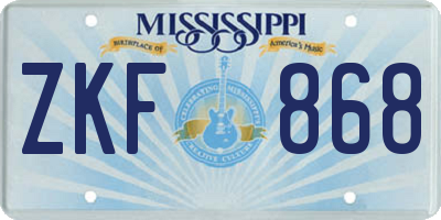 MS license plate ZKF868