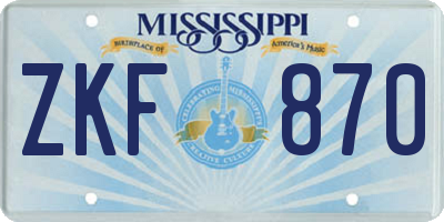 MS license plate ZKF870