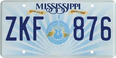 MS license plate ZKF876