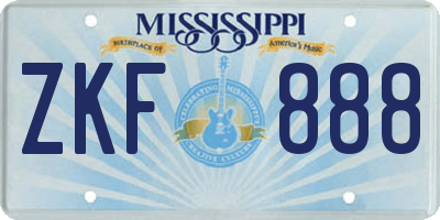 MS license plate ZKF888