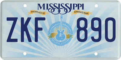 MS license plate ZKF890