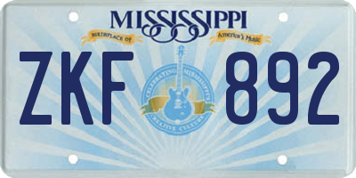 MS license plate ZKF892