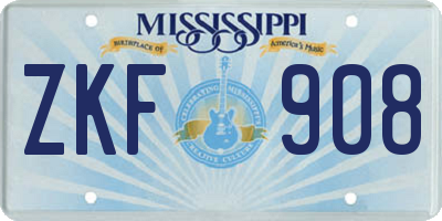 MS license plate ZKF908