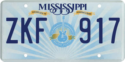 MS license plate ZKF917