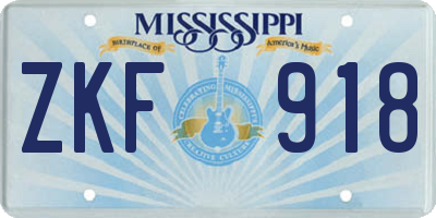 MS license plate ZKF918