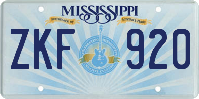 MS license plate ZKF920