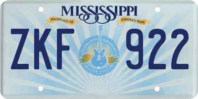 MS license plate ZKF922