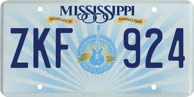 MS license plate ZKF924