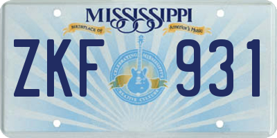 MS license plate ZKF931