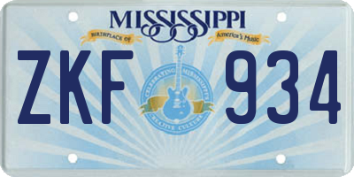 MS license plate ZKF934