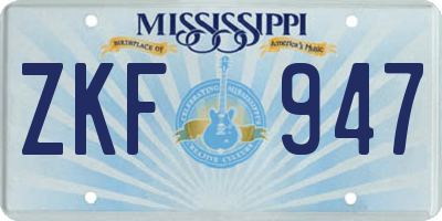 MS license plate ZKF947