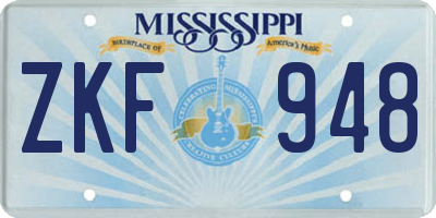 MS license plate ZKF948