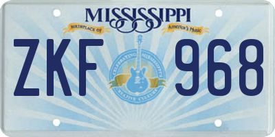 MS license plate ZKF968
