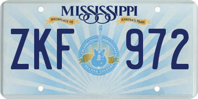 MS license plate ZKF972