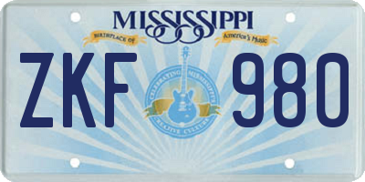 MS license plate ZKF980