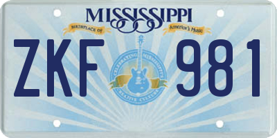 MS license plate ZKF981