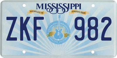 MS license plate ZKF982