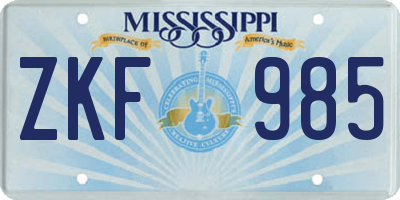 MS license plate ZKF985