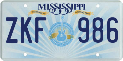 MS license plate ZKF986