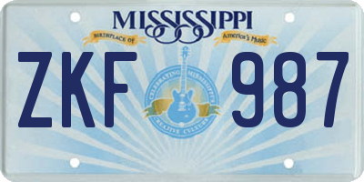 MS license plate ZKF987