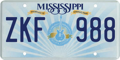 MS license plate ZKF988