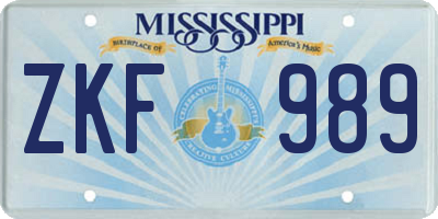 MS license plate ZKF989