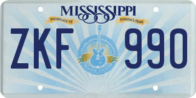 MS license plate ZKF990
