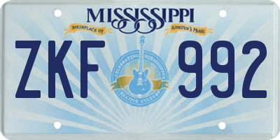 MS license plate ZKF992