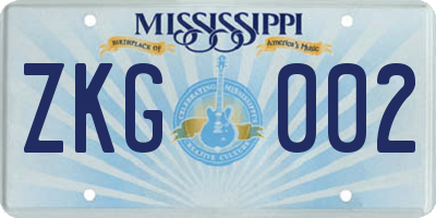 MS license plate ZKG002