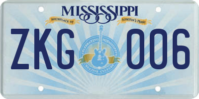 MS license plate ZKG006