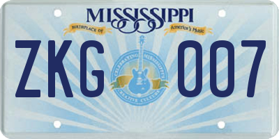 MS license plate ZKG007