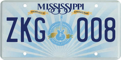 MS license plate ZKG008