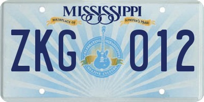 MS license plate ZKG012