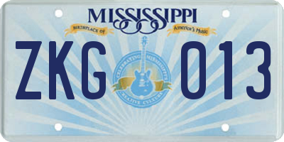 MS license plate ZKG013