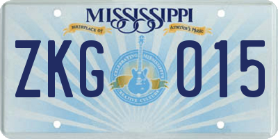 MS license plate ZKG015