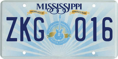 MS license plate ZKG016