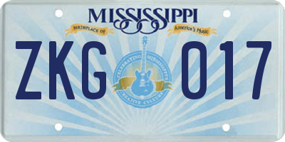 MS license plate ZKG017