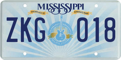 MS license plate ZKG018