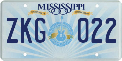 MS license plate ZKG022