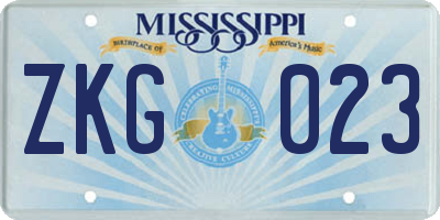 MS license plate ZKG023
