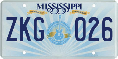 MS license plate ZKG026