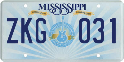 MS license plate ZKG031